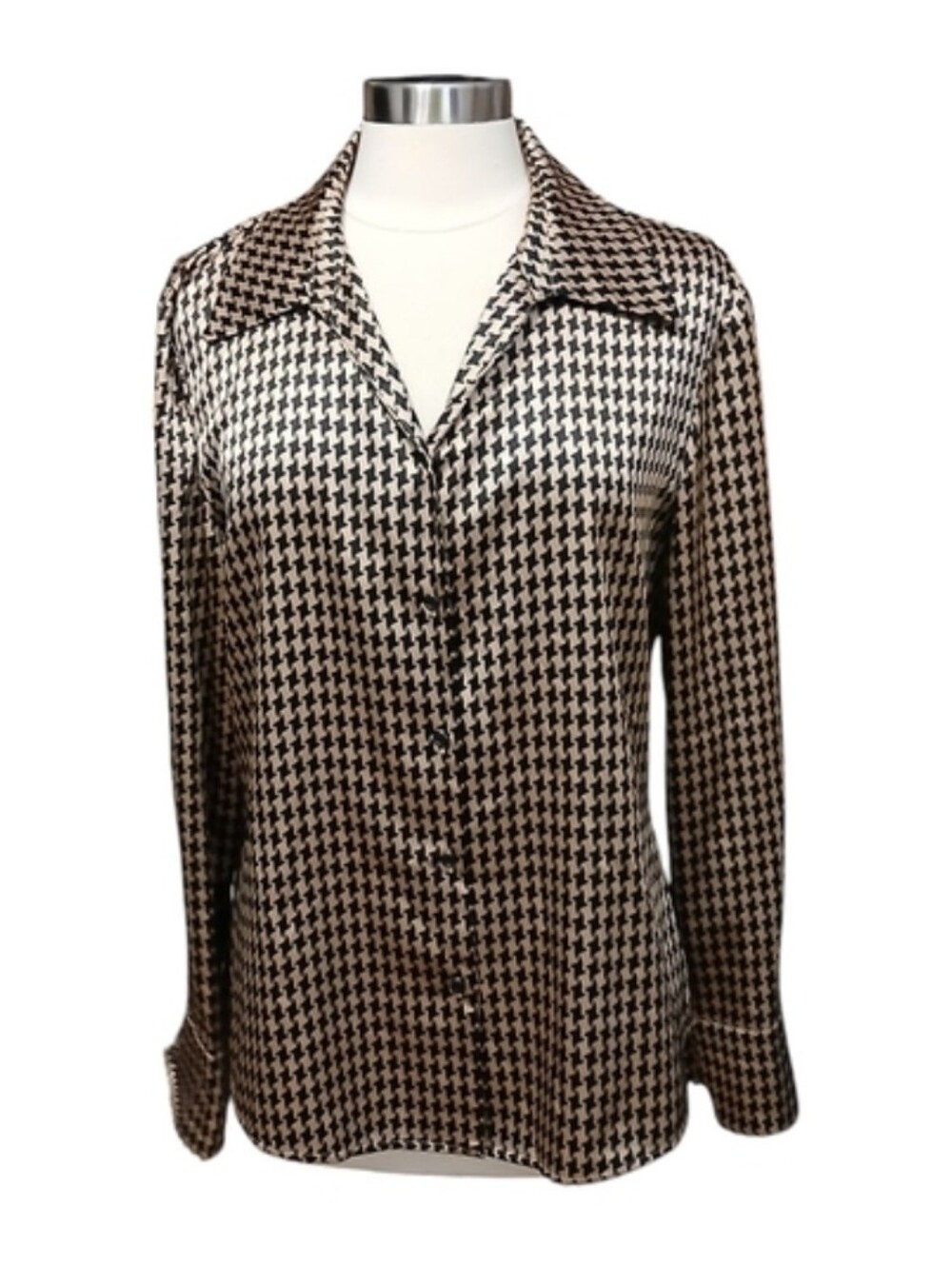 Kasper | Gold and Black Button Down Shirt with Notched Collar Size 16